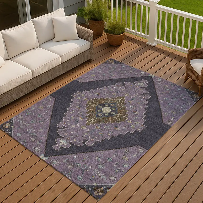 Plum And Purple Geometric Washable Indoor Outdoor Area Rug Photo 7
