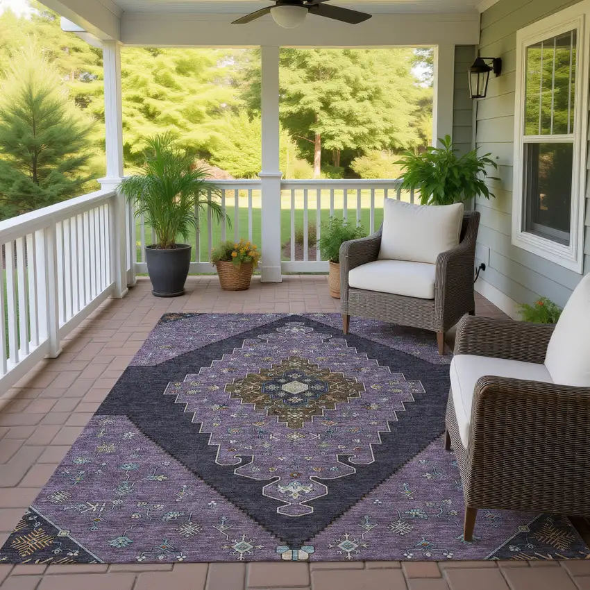 Plum And Purple Geometric Washable Indoor Outdoor Area Rug Photo 4