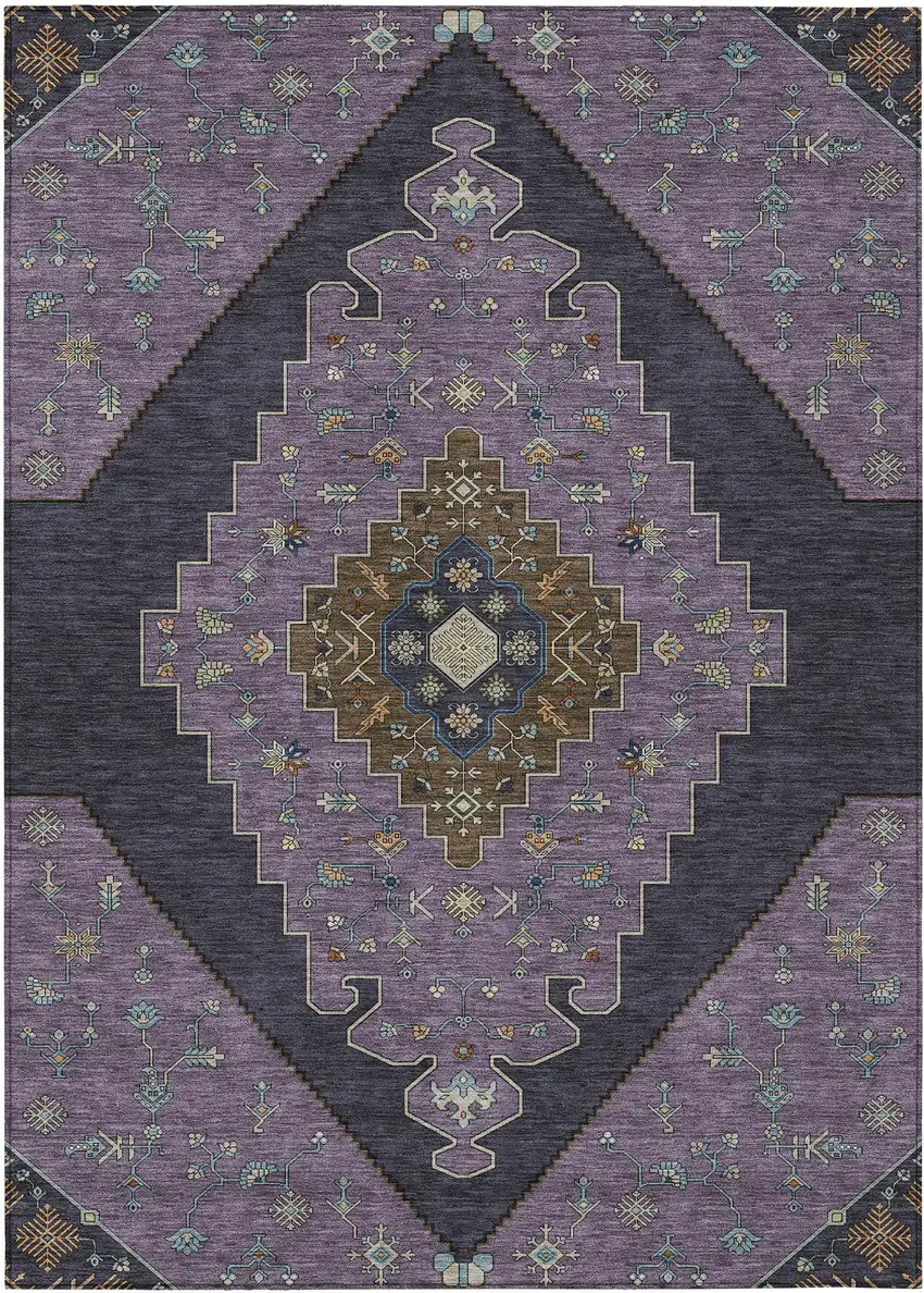 Plum And Purple Geometric Washable Indoor Outdoor Area Rug Photo 1