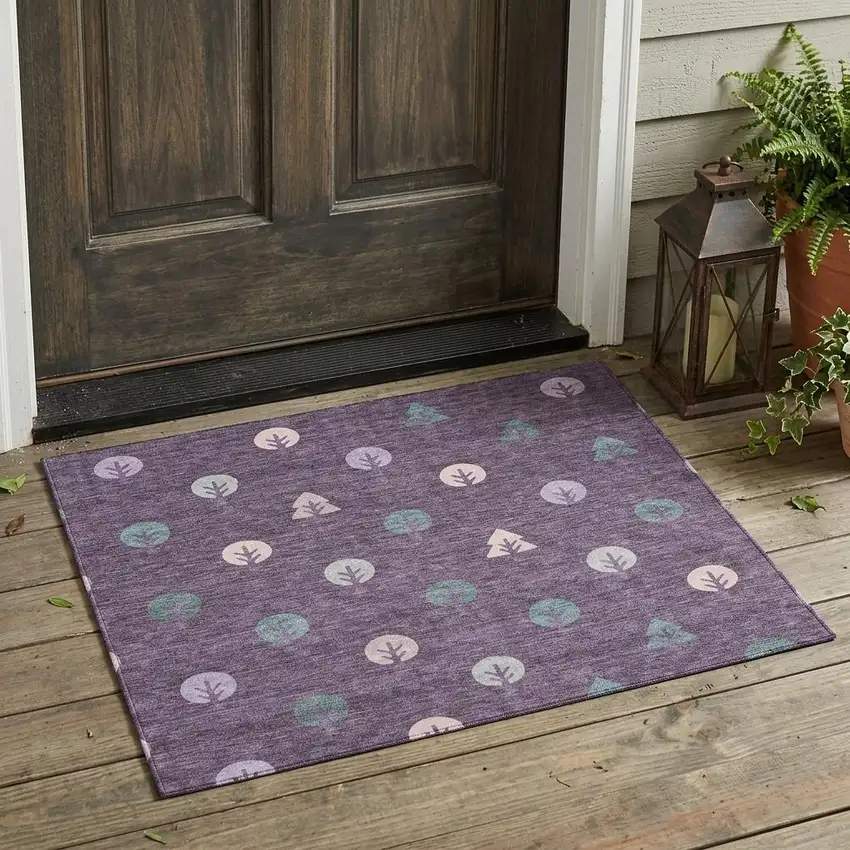 Plum And Purple Geometric Washable Indoor Outdoor Area Rug Photo 1