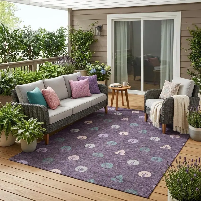 Plum And Purple Geometric Washable Indoor Outdoor Area Rug Photo 1