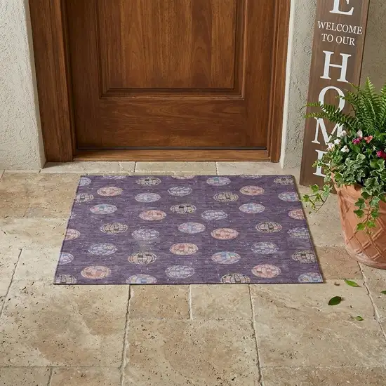 Plum And Purple Geometric Washable Indoor Outdoor Area Rug Photo 1