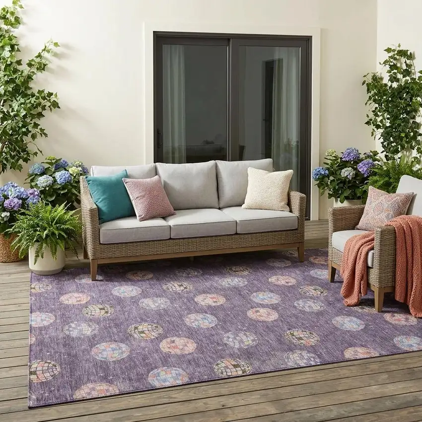 Plum And Purple Geometric Washable Indoor Outdoor Area Rug Photo 1