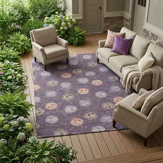 Plum And Purple Geometric Washable Indoor Outdoor Area Rug Photo 1