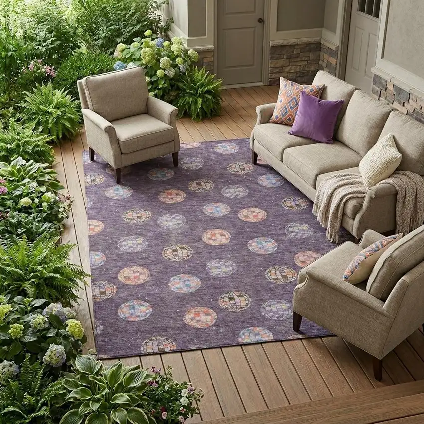 Plum And Purple Geometric Washable Indoor Outdoor Area Rug Photo 1