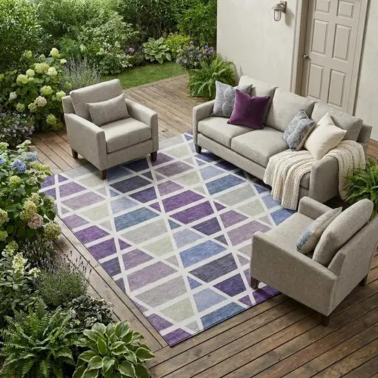 Plum And Purple Geometric Washable Indoor Outdoor Area Rug Photo 1