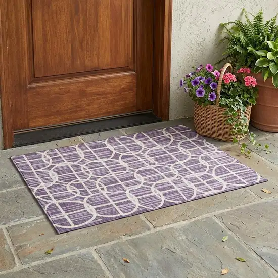 Plum And Purple Geometric Washable Indoor Outdoor Area Rug Photo 1