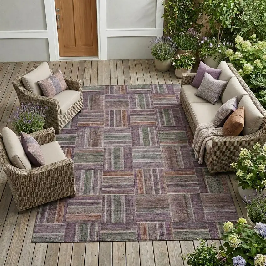Plum And Purple Geometric Washable Indoor Outdoor Area Rug Photo 1