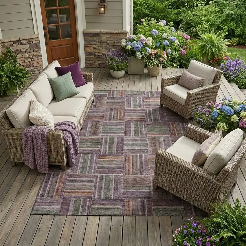 Plum And Purple Geometric Washable Indoor Outdoor Area Rug Photo 1
