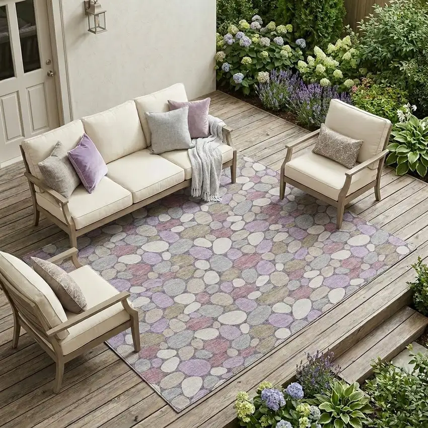 Plum And Purple Geometric Washable Indoor Outdoor Area Rug Photo 1
