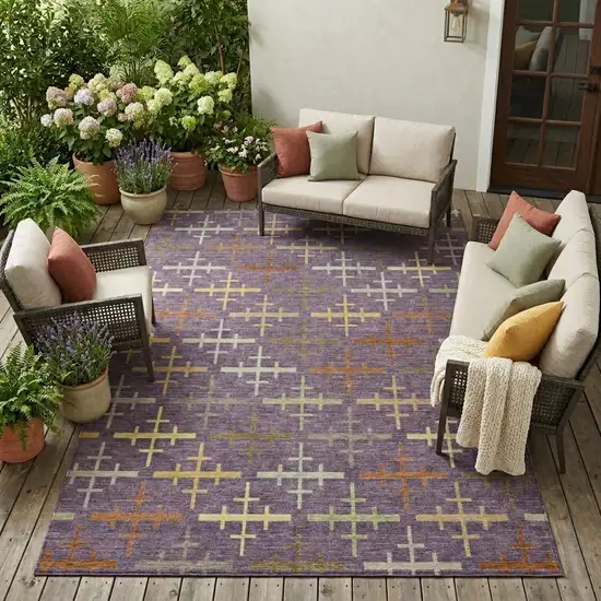 Plum And Purple Geometric Washable Indoor Outdoor Area Rug Photo 1