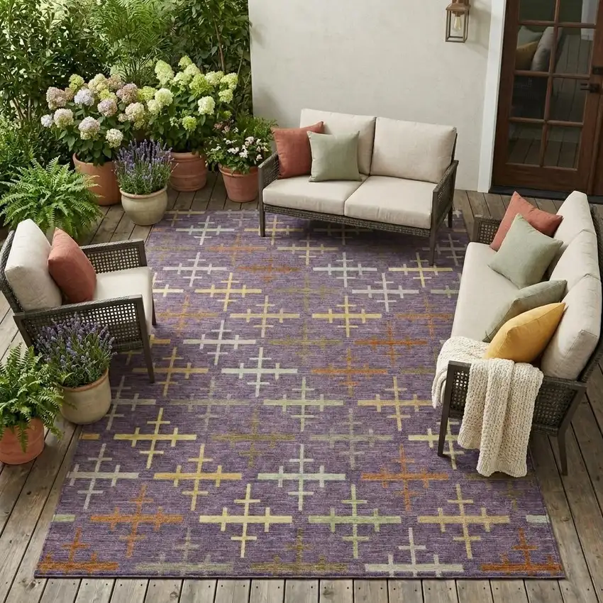 Plum And Purple Geometric Washable Indoor Outdoor Area Rug Photo 1