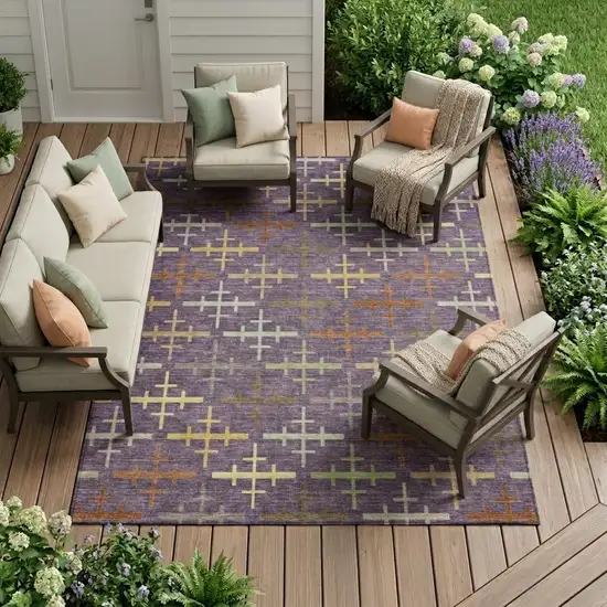 Plum And Purple Geometric Washable Indoor Outdoor Area Rug Photo 1
