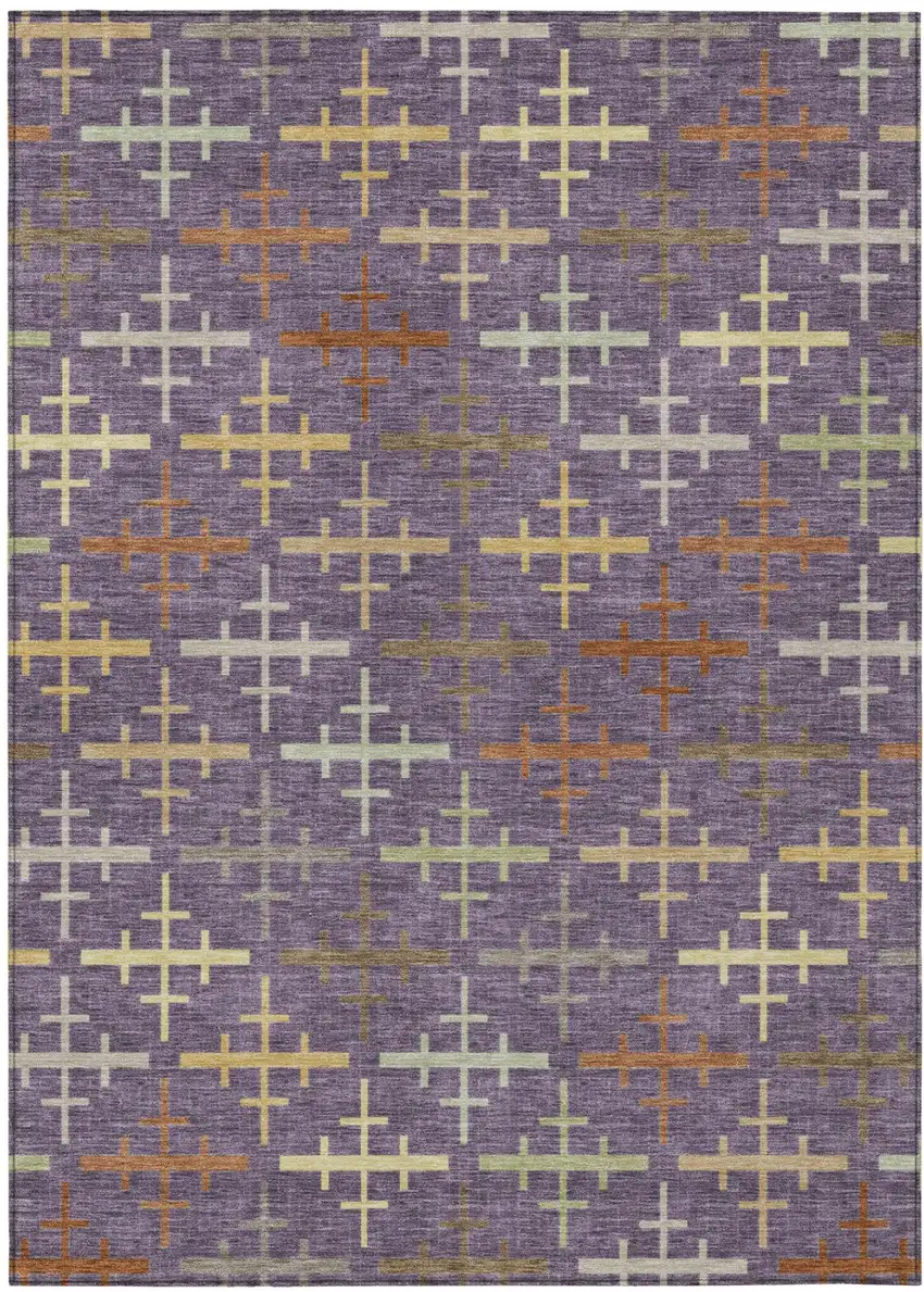 Plum And Purple Geometric Washable Indoor Outdoor Area Rug Photo 2