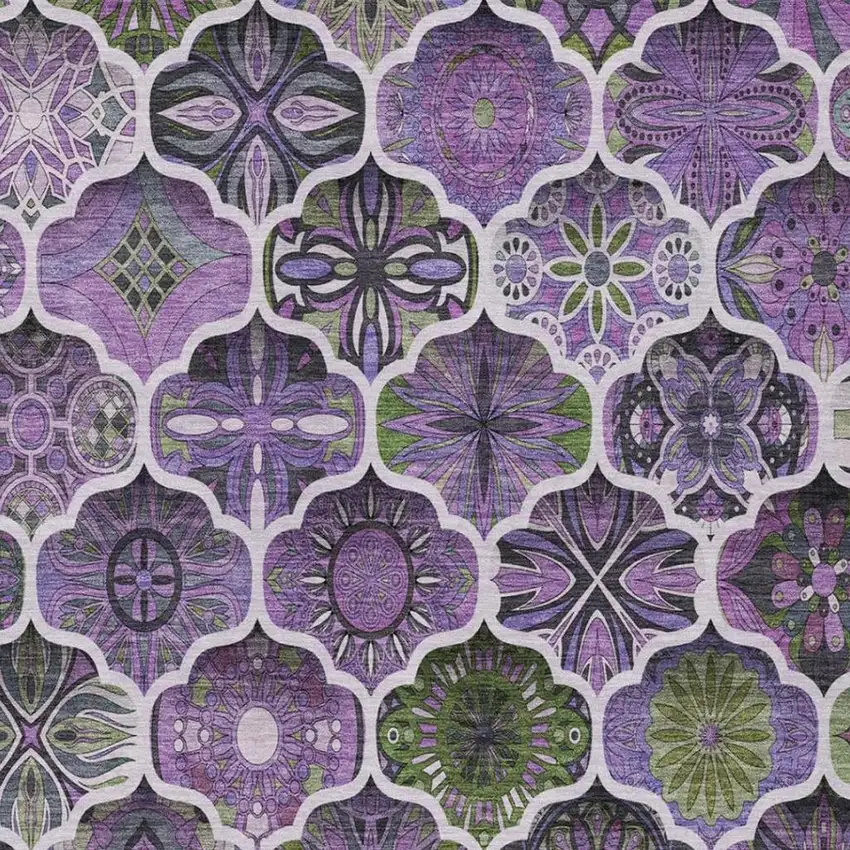 Plum And Purple Ogee Washable Indoor Outdoor Area Rug Photo 8