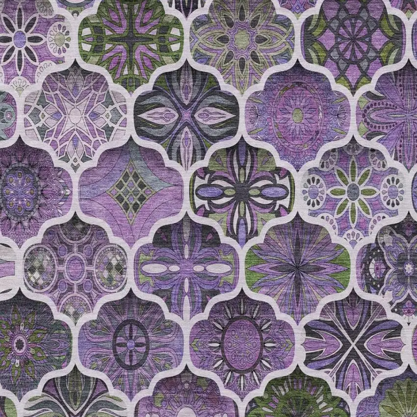 Plum And Purple Ogee Washable Indoor Outdoor Area Rug Photo 5