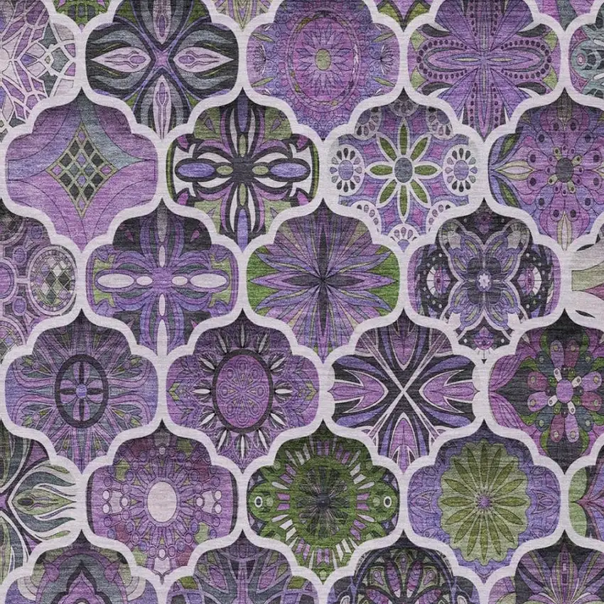 Plum And Purple Ogee Washable Indoor Outdoor Area Rug Photo 1