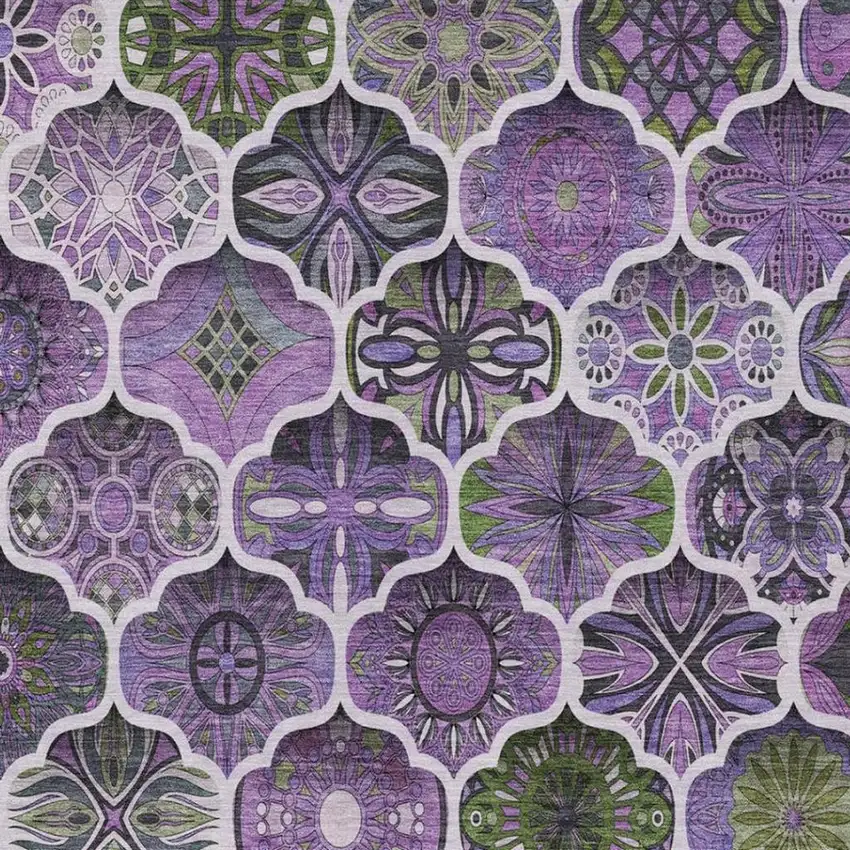 Plum And Purple Ogee Washable Indoor Outdoor Area Rug Photo 7