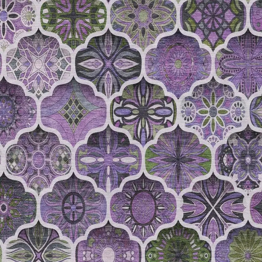 Plum And Purple Ogee Washable Indoor Outdoor Area Rug Photo 4