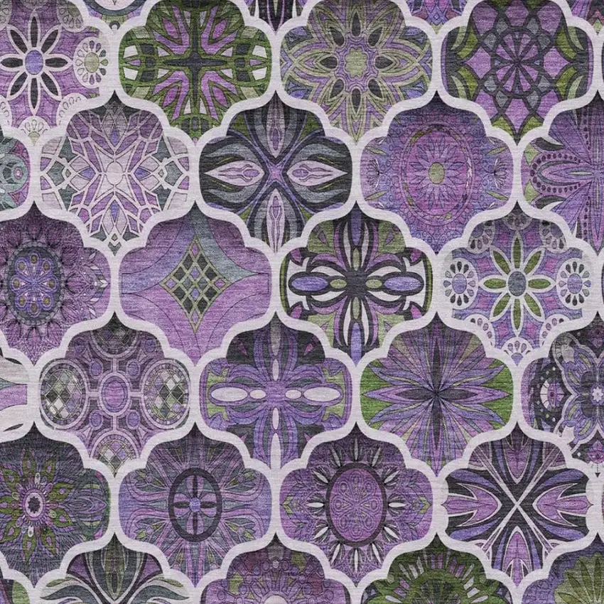 Plum And Purple Ogee Washable Indoor Outdoor Area Rug Photo 5