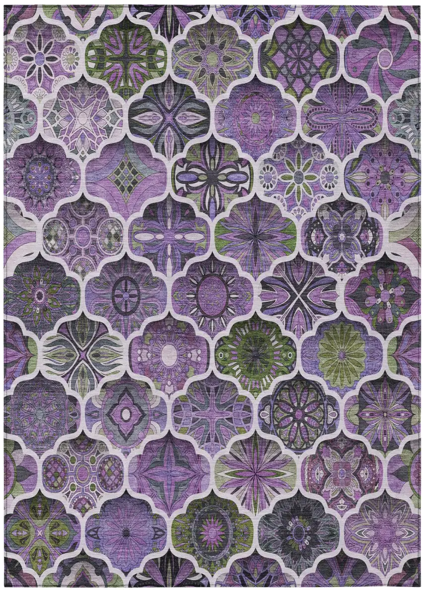 Plum And Purple Ogee Washable Indoor Outdoor Area Rug Photo 3