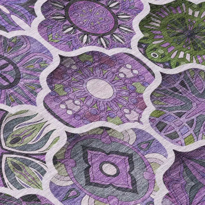 Plum And Purple Ogee Washable Indoor Outdoor Area Rug Photo 6