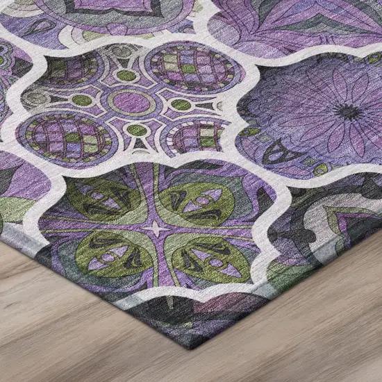 Plum And Purple Ogee Washable Indoor Outdoor Area Rug Photo 8