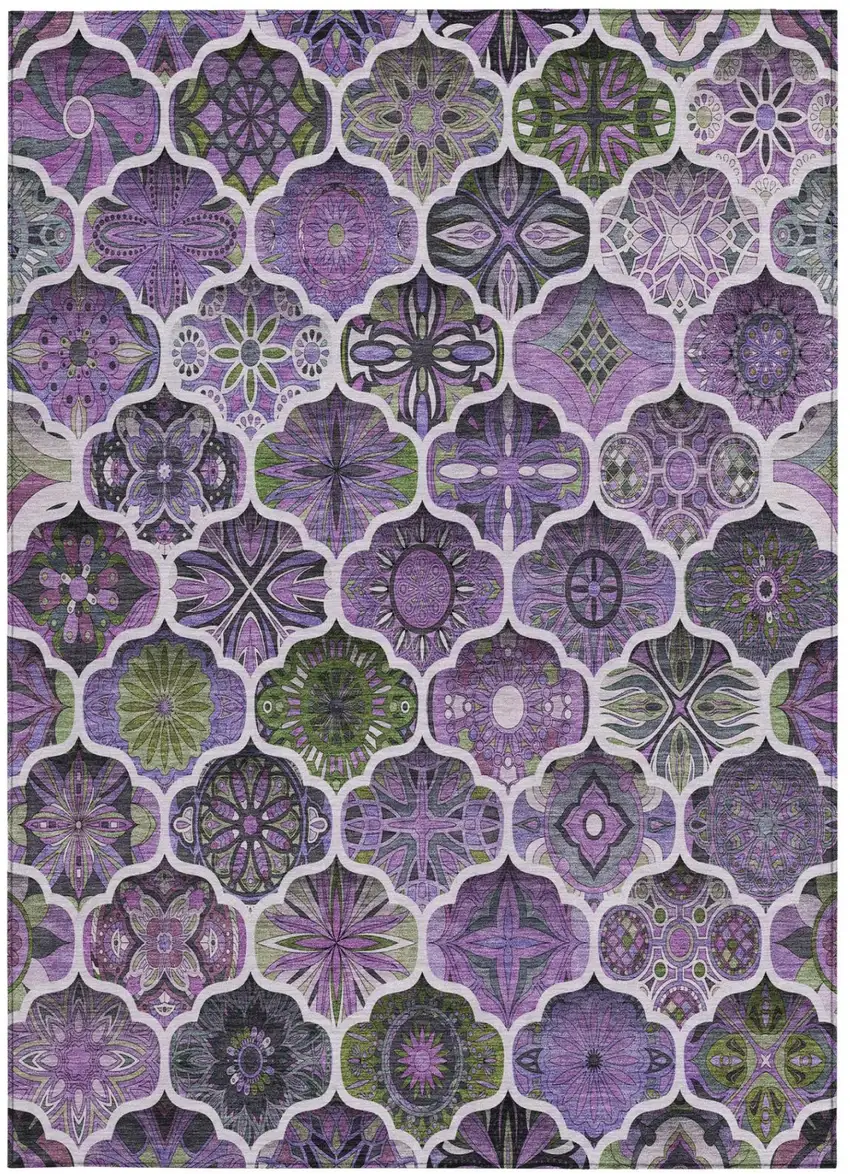 Plum And Purple Ogee Washable Indoor Outdoor Area Rug Photo 1