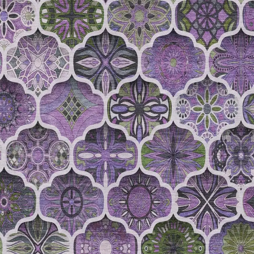 Plum And Purple Ogee Washable Indoor Outdoor Area Rug Photo 4