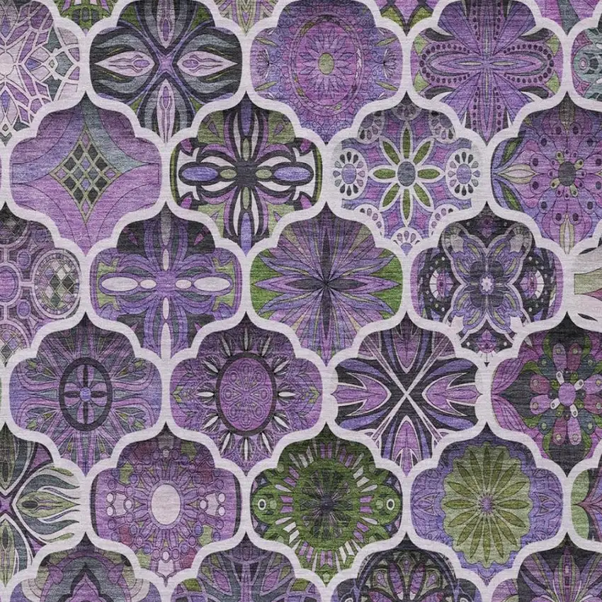 Plum And Purple Ogee Washable Indoor Outdoor Area Rug Photo 7