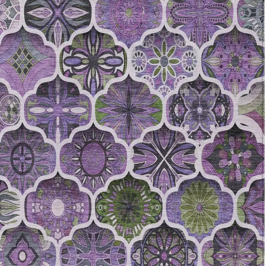 Plum And Purple Ogee Washable Indoor Outdoor Area Rug Photo 4