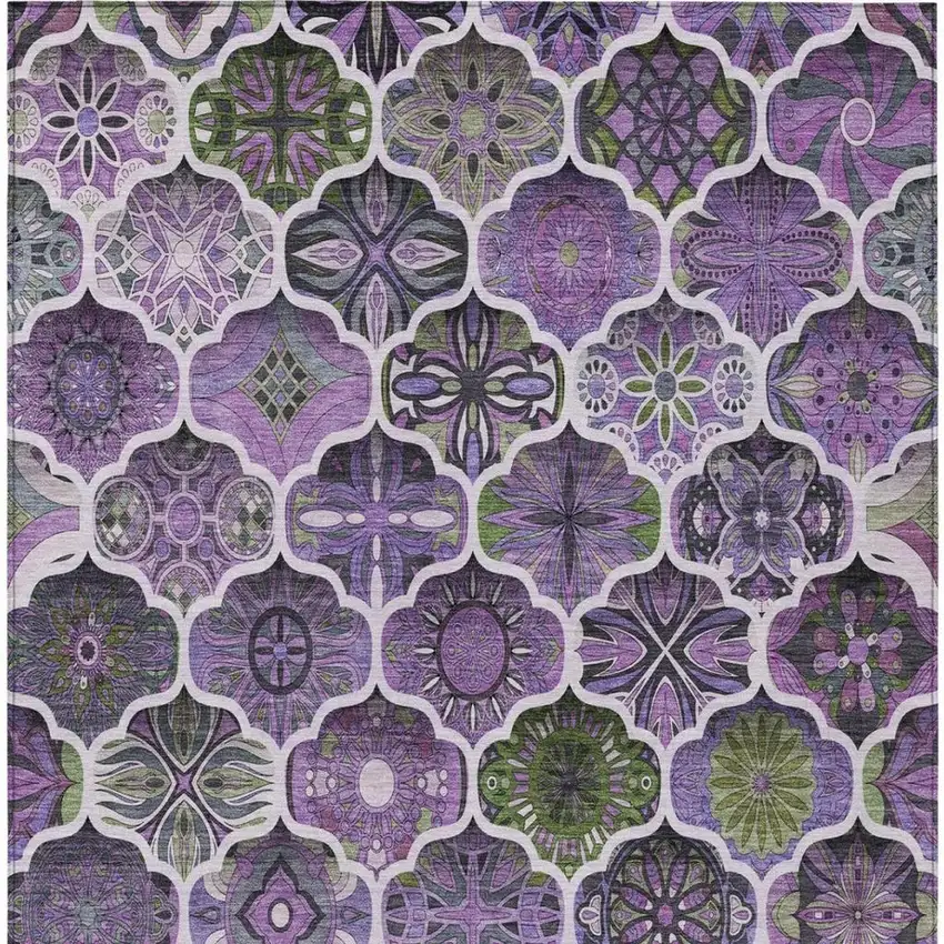 Plum And Purple Ogee Washable Indoor Outdoor Area Rug Photo 9