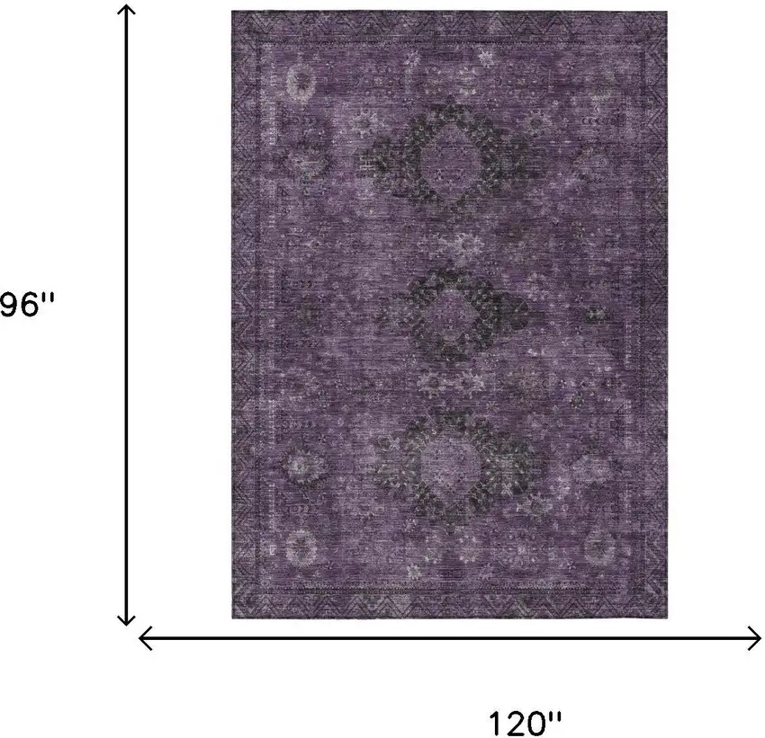 Plum And Purple Oriental Washable Indoor Outdoor Area Rug Photo 5