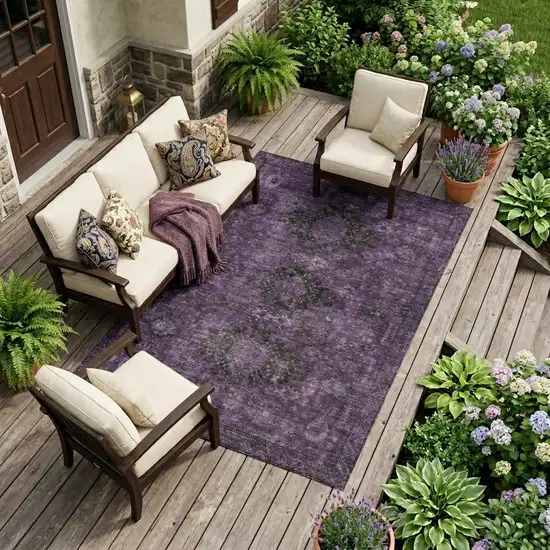 Plum And Purple Oriental Washable Indoor Outdoor Area Rug Photo 1