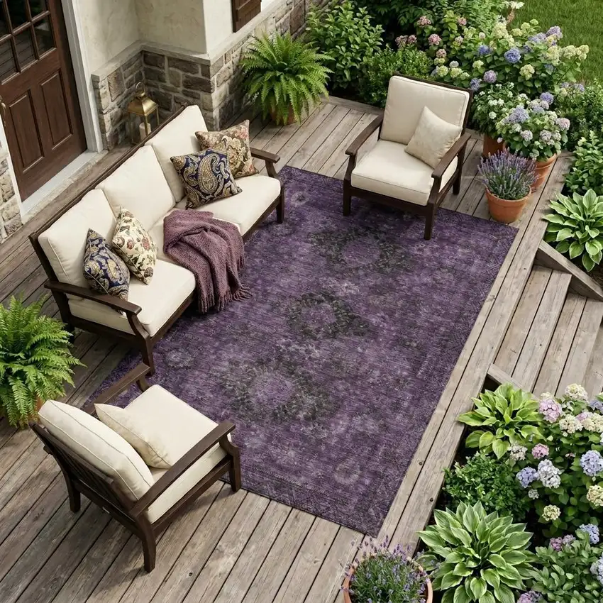Plum And Purple Oriental Washable Indoor Outdoor Area Rug Photo 1