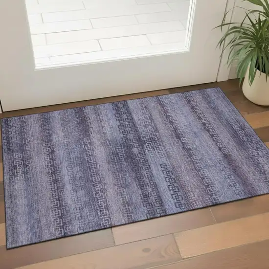 Plum And Purple Striped Washable Area Rug With UV Protection Photo 2