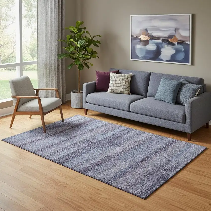 Plum And Purple Striped Washable Area Rug With UV Protection Photo 2