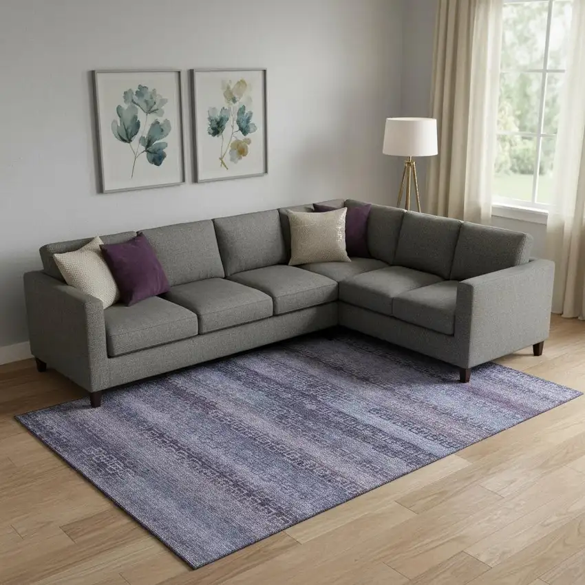 Plum And Purple Striped Washable Area Rug With UV Protection Photo 2