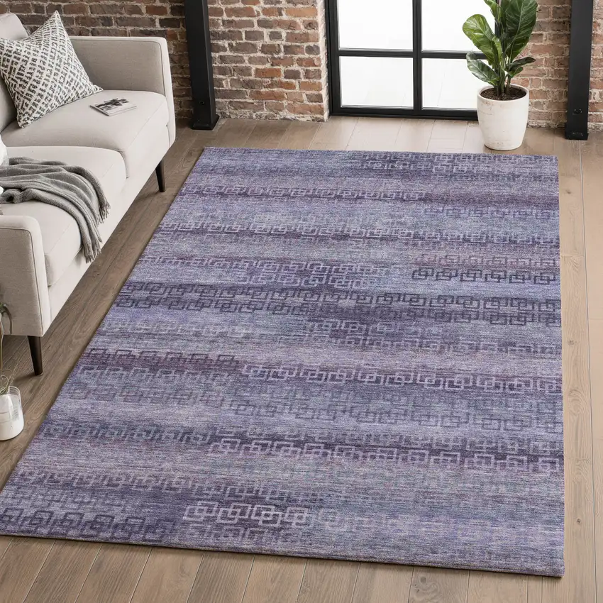 Plum And Purple Striped Washable Area Rug With UV Protection Photo 5