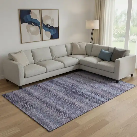 Plum And Purple Striped Washable Area Rug With UV Protection Photo 2