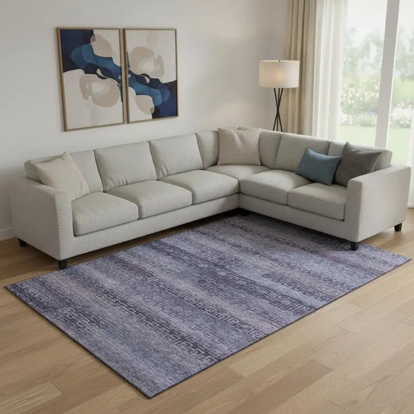 Plum And Purple Striped Washable Area Rug With UV Protection Photo 2