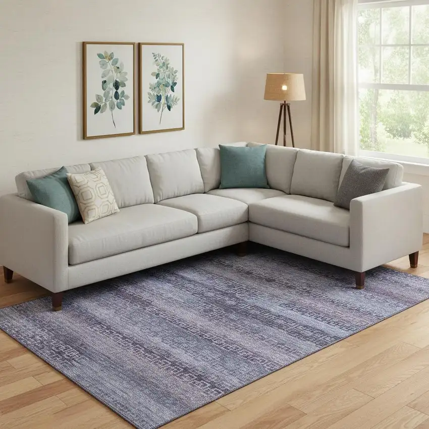 Plum And Purple Striped Washable Area Rug With UV Protection Photo 2