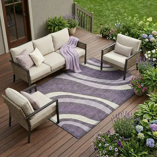 Plum And Purple Striped Washable Indoor Outdoor Area Rug Photo 1