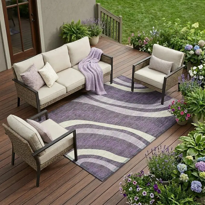 Plum And Purple Striped Washable Indoor Outdoor Area Rug Photo 1