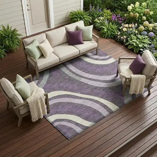 Plum And Purple Striped Washable Indoor Outdoor Area Rug Photo 1