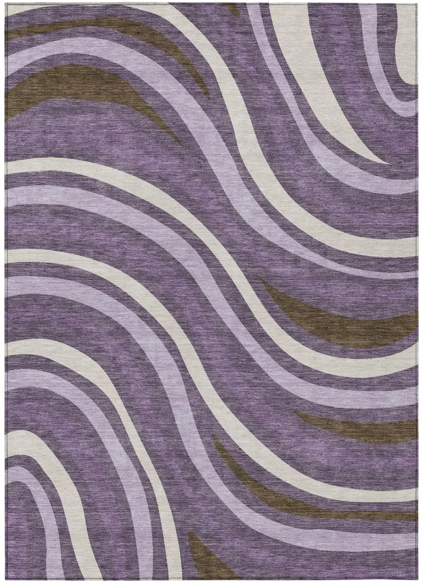 Plum And Purple Striped Washable Indoor Outdoor Area Rug Photo 2