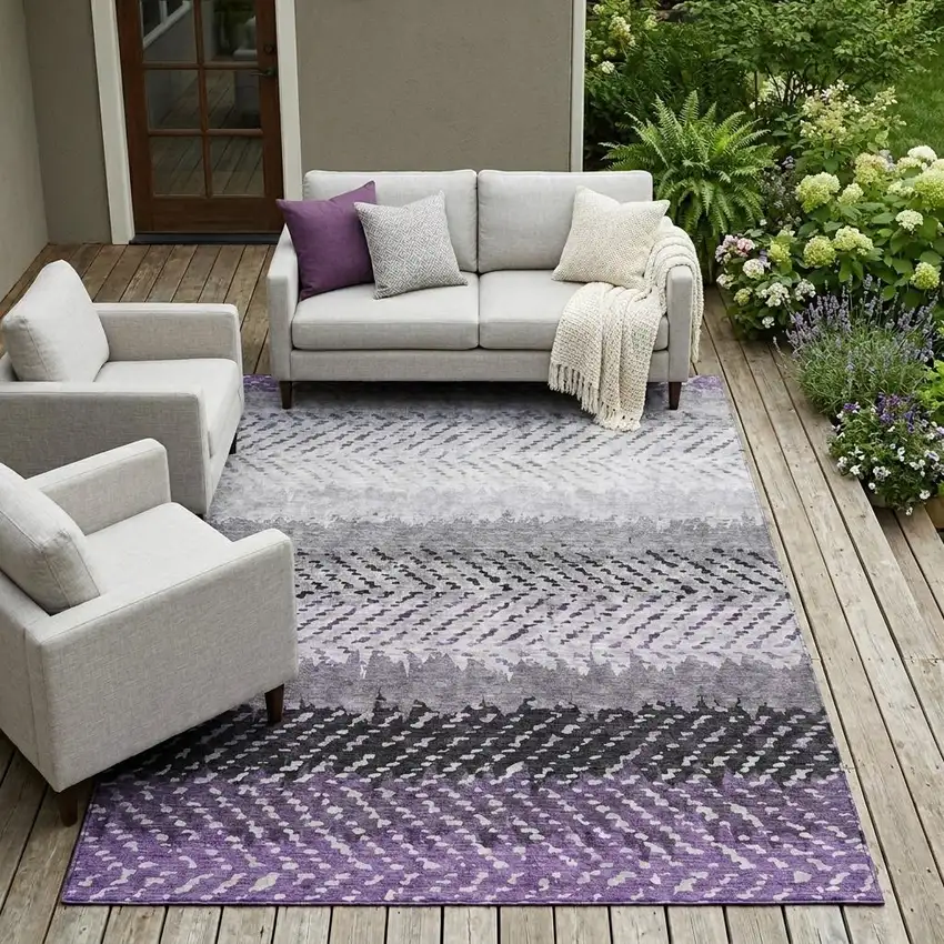 Plum And Purple Striped Washable Indoor Outdoor Area Rug Photo 1
