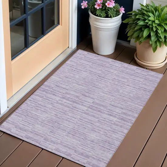 Plum And Purple Striped Washable Indoor Outdoor Area Rug Photo 1