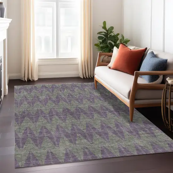 Plum And Sage Geometric Washable Indoor Outdoor Area Rug Photo 6