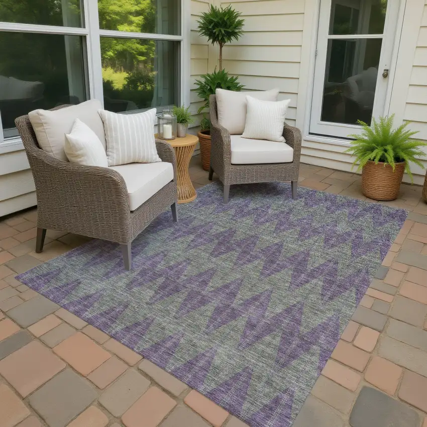 Plum And Sage Geometric Washable Indoor Outdoor Area Rug Photo 4